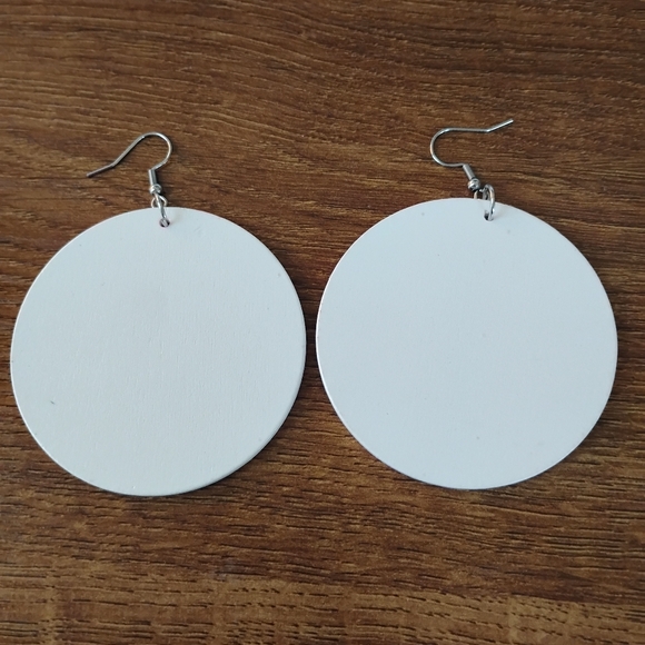 Artistic Watercolor Floral Hair Girl Round Disc Wooden Drop Earrings - Picture 2 of 3